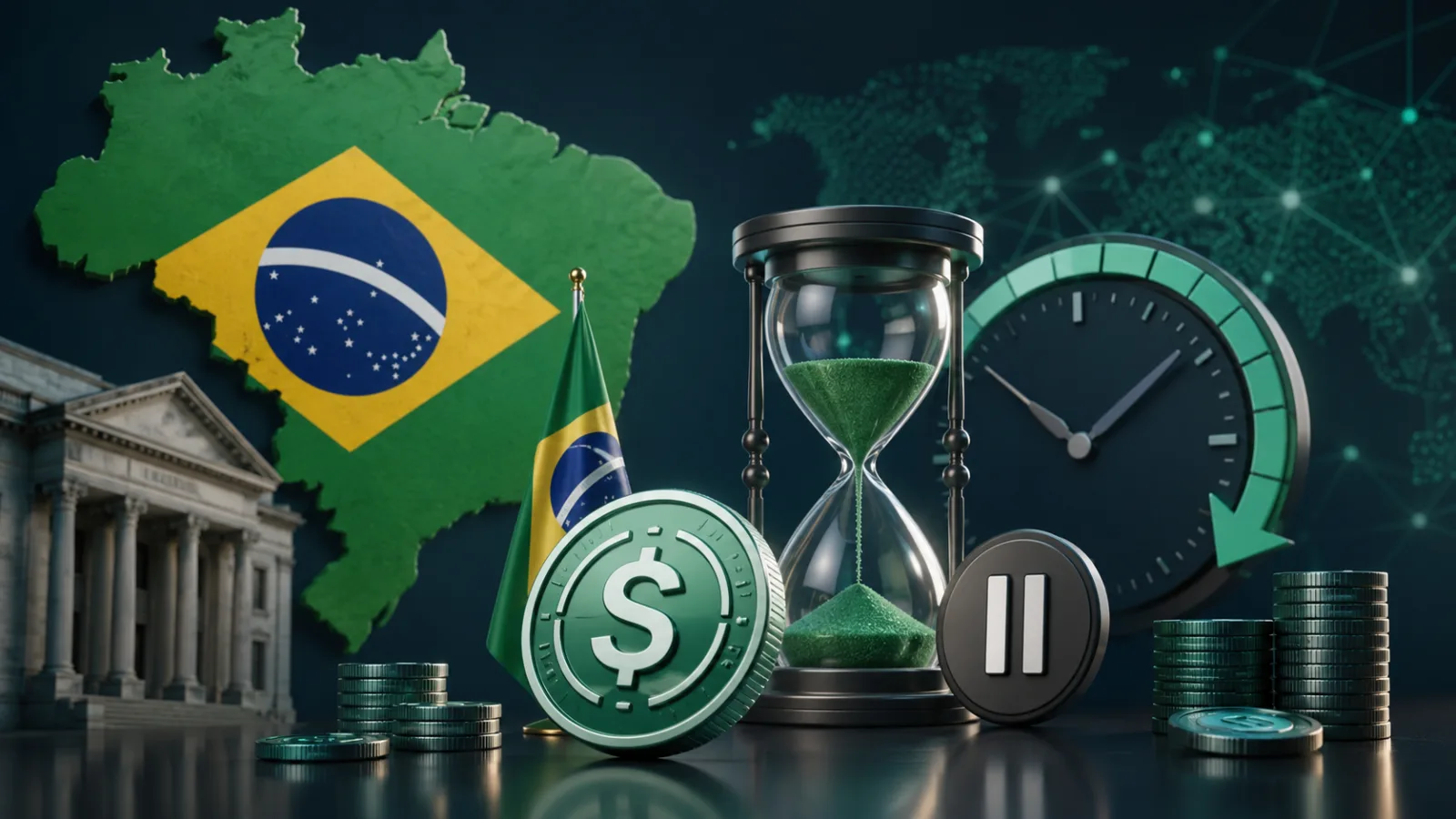 Brezilya'da stablecoin işlemlerine 24 saat bekleme önerisini anlatan kripto para teması