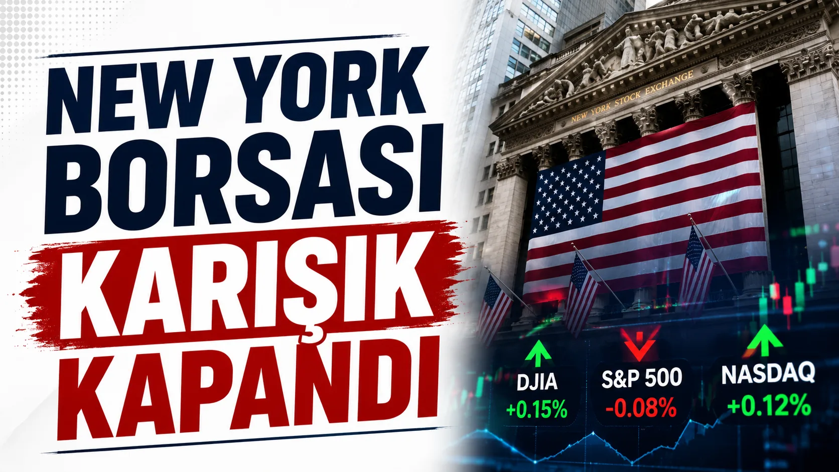 New York borsası ekranında Dow Jones, Nasdaq ve S&P 500 kapanış verileri
