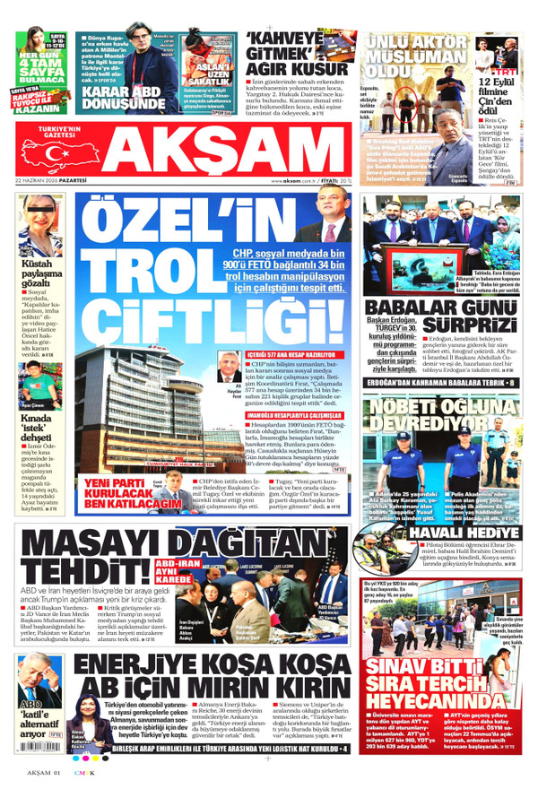 Akşam gazetesi ön sayfası
