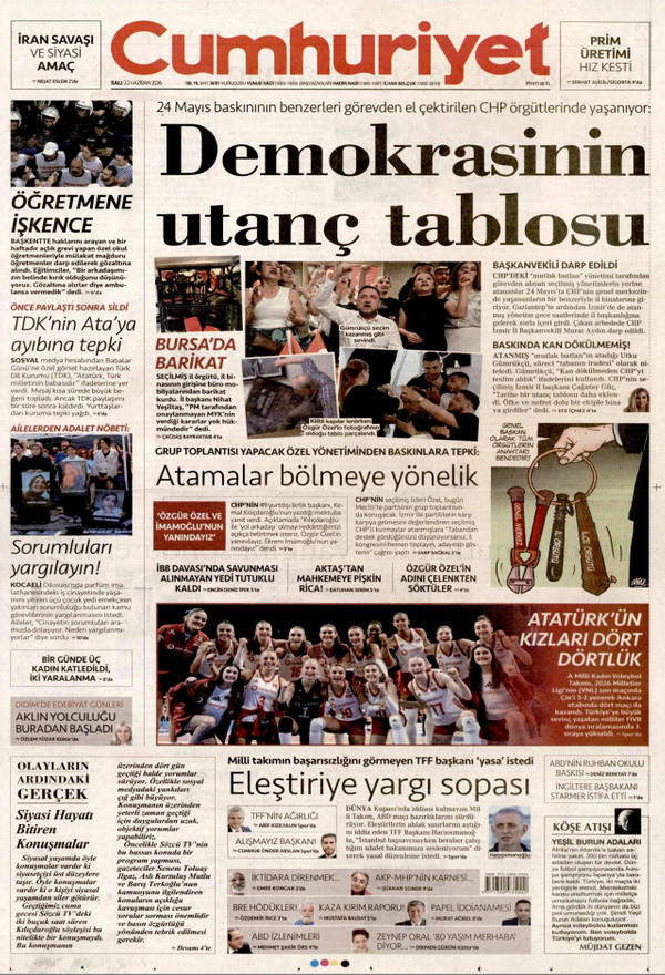 Cumhuriyet gazetesi ön sayfası