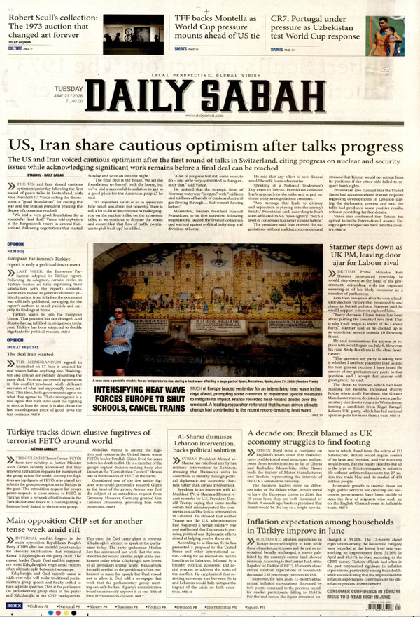 Daily Sabah gazetesi ön sayfası