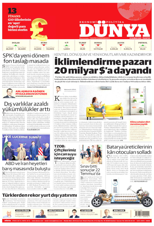 Dünya gazetesi ön sayfası