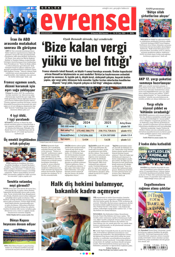 Evrensel gazetesi ön sayfası