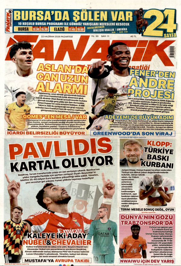 Fanatik gazetesi ön sayfası