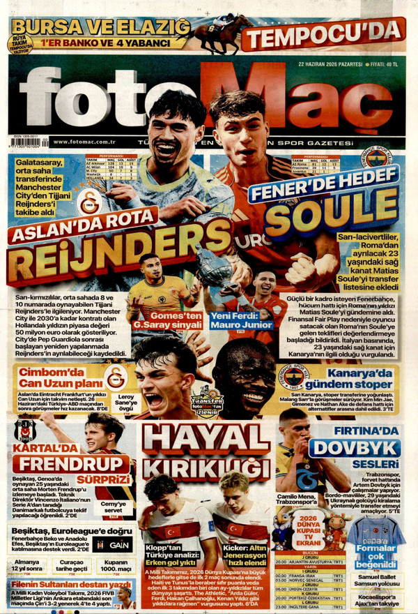 Fotomaç gazetesi ön sayfası