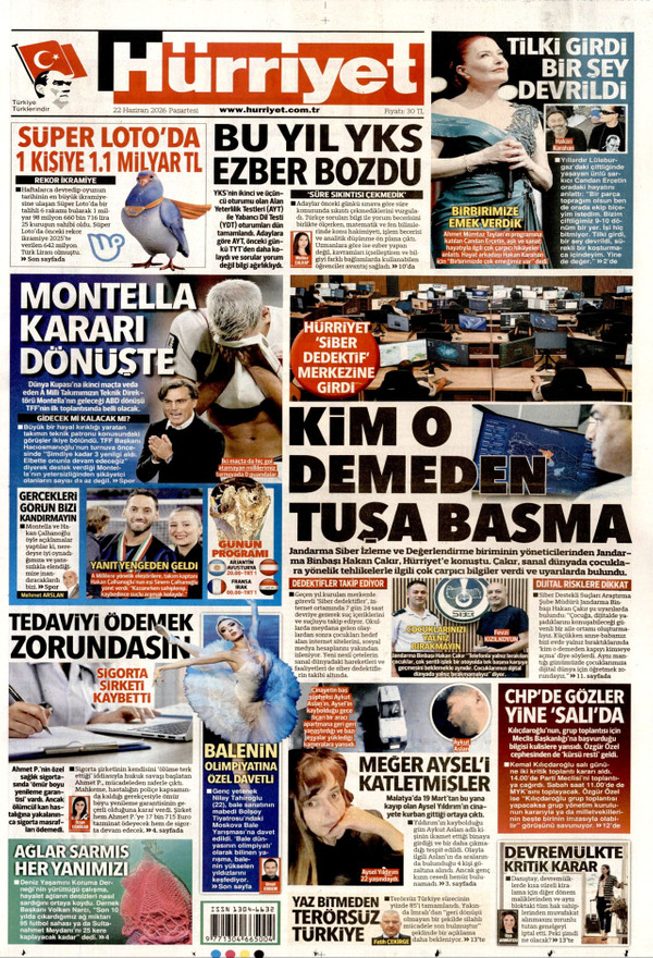 Hürriyet gazetesi ön sayfası