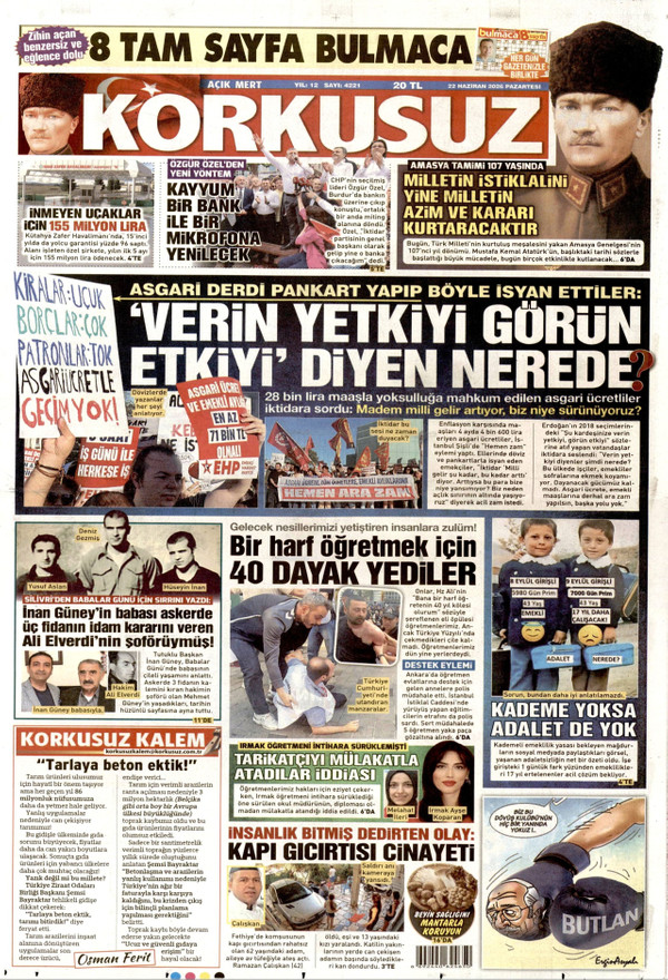 Korkusuz gazetesi ön sayfası