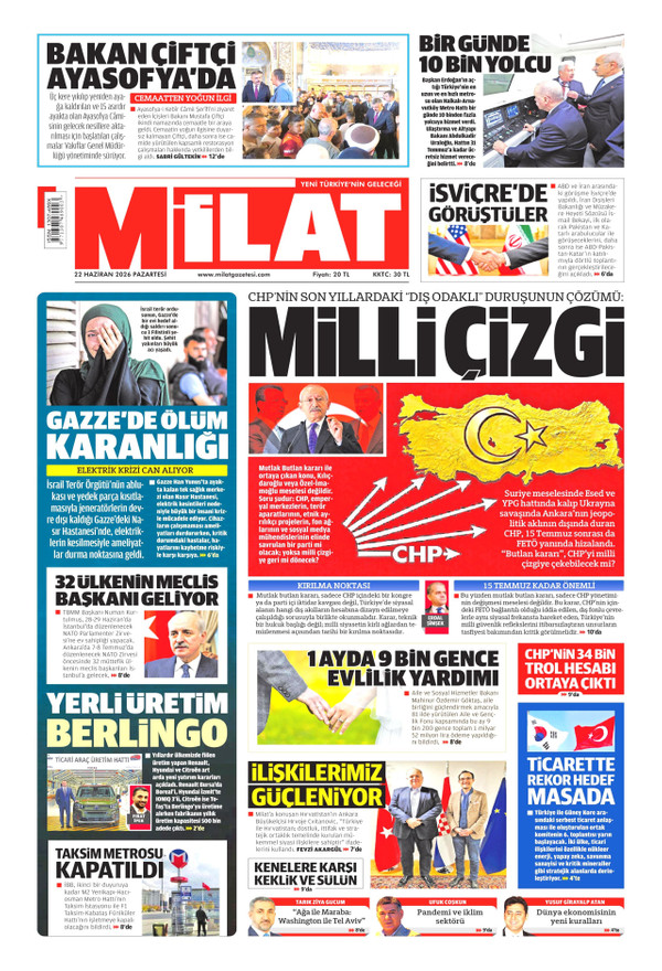 Milat gazetesi ön sayfası