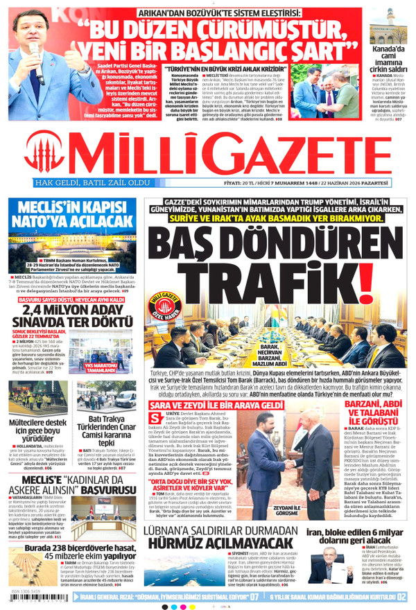 Milli Gazete gazetesi ön sayfası