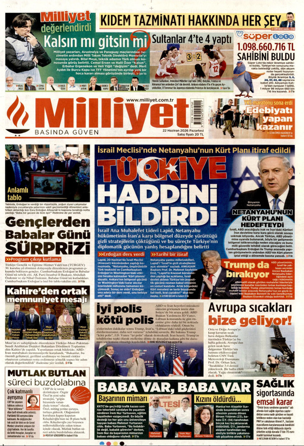 Milliyet gazetesi ön sayfası