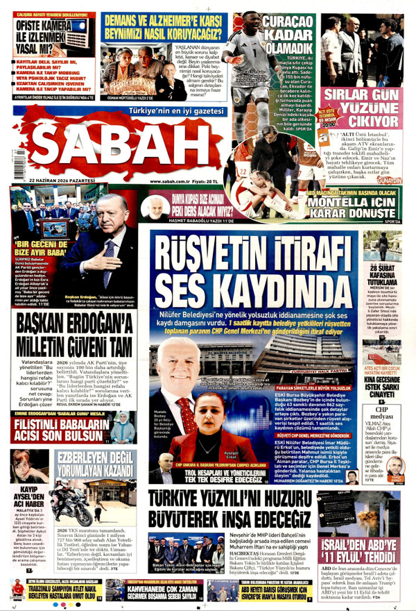 Sabah gazetesi ön sayfası