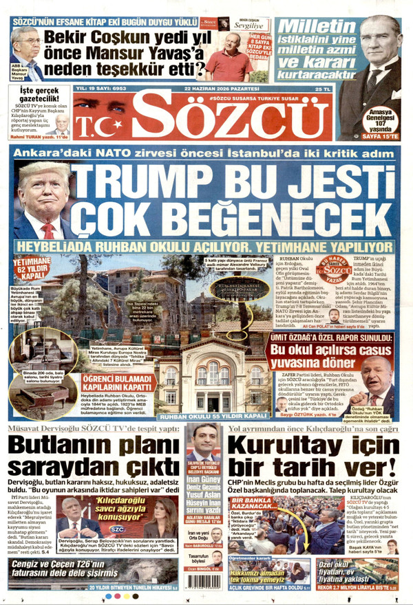 Sözcü gazetesi ön sayfası