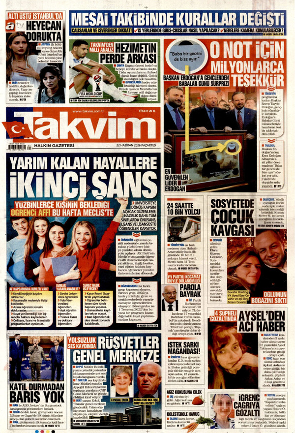 Takvim gazetesi ön sayfası
