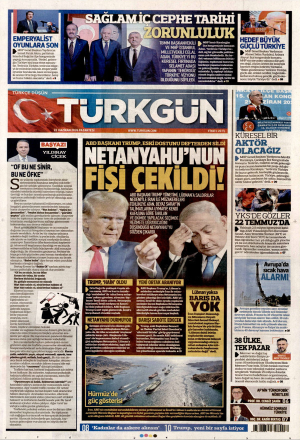 Türkgün gazetesi ön sayfası