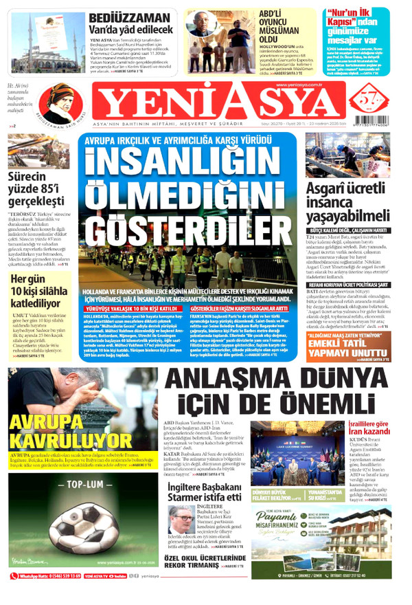 Yeni Asya gazetesi ön sayfası