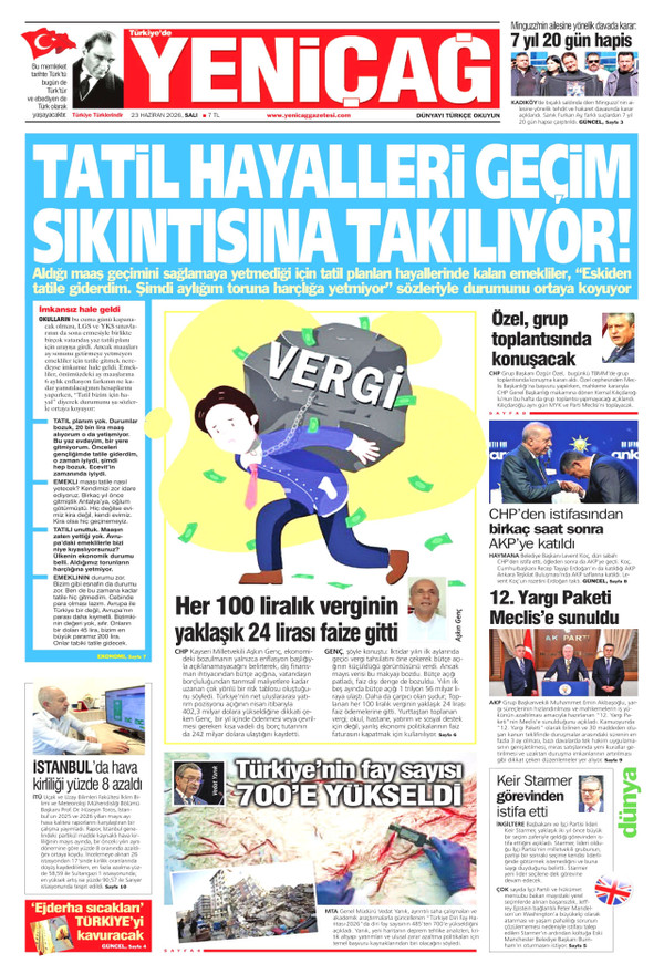 Yeniçağ gazetesi ön sayfası