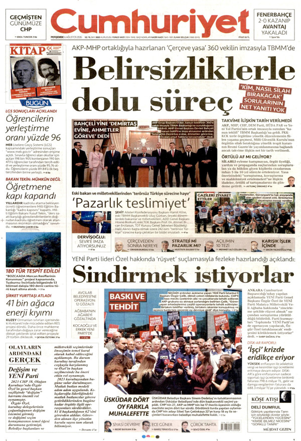 Cumhuriyet gazetesi ön sayfası