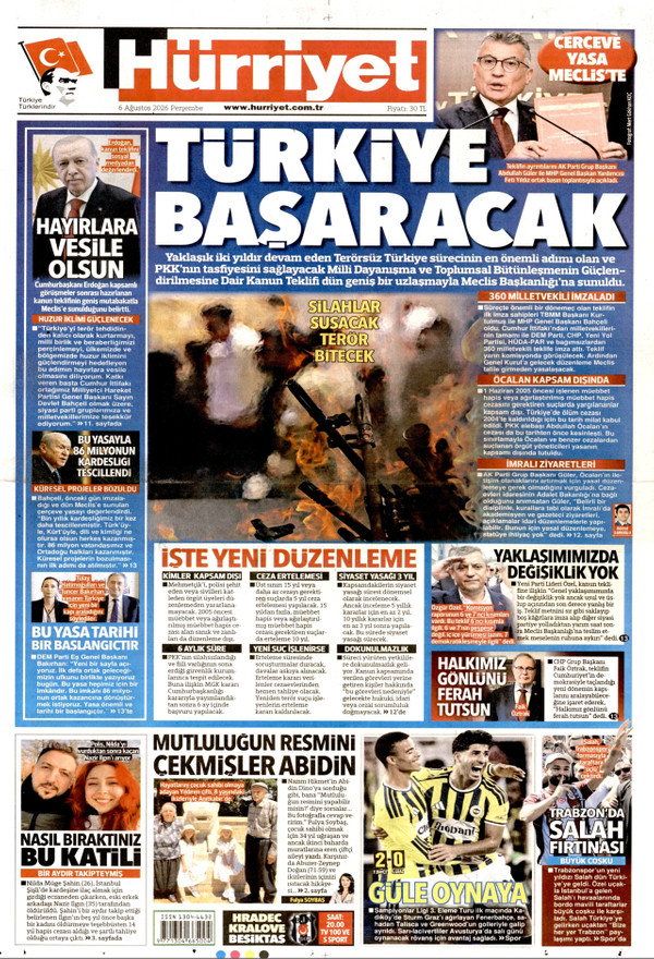 Hürriyet gazetesi ön sayfası
