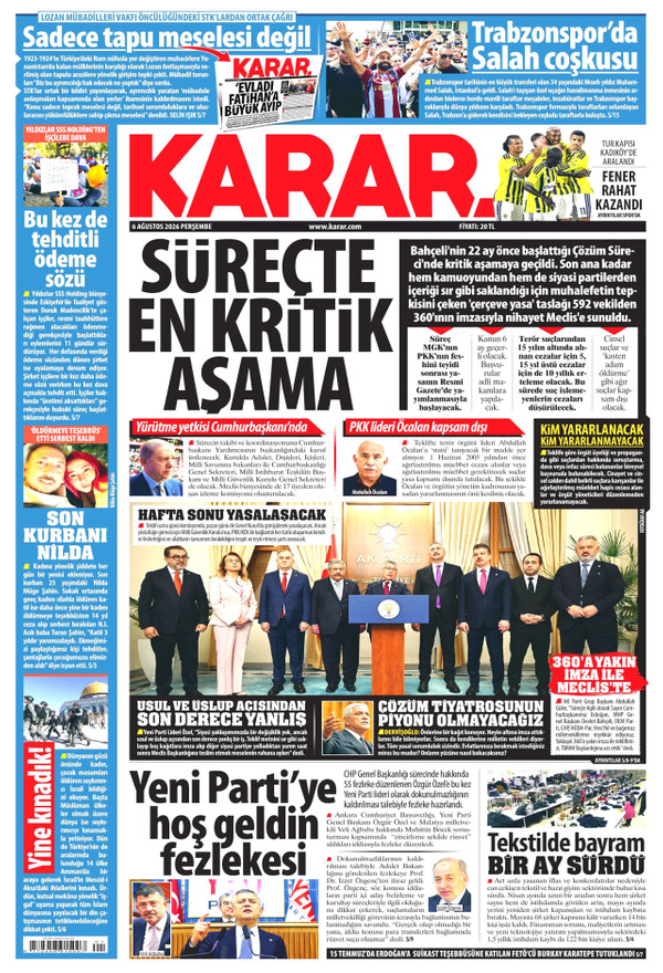 Karar gazetesi ön sayfası