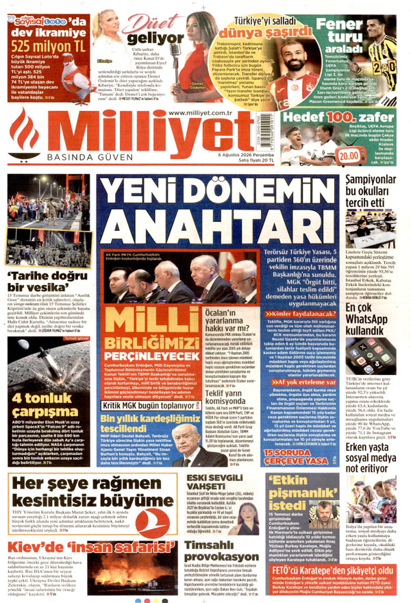 Milliyet gazetesi ön sayfası