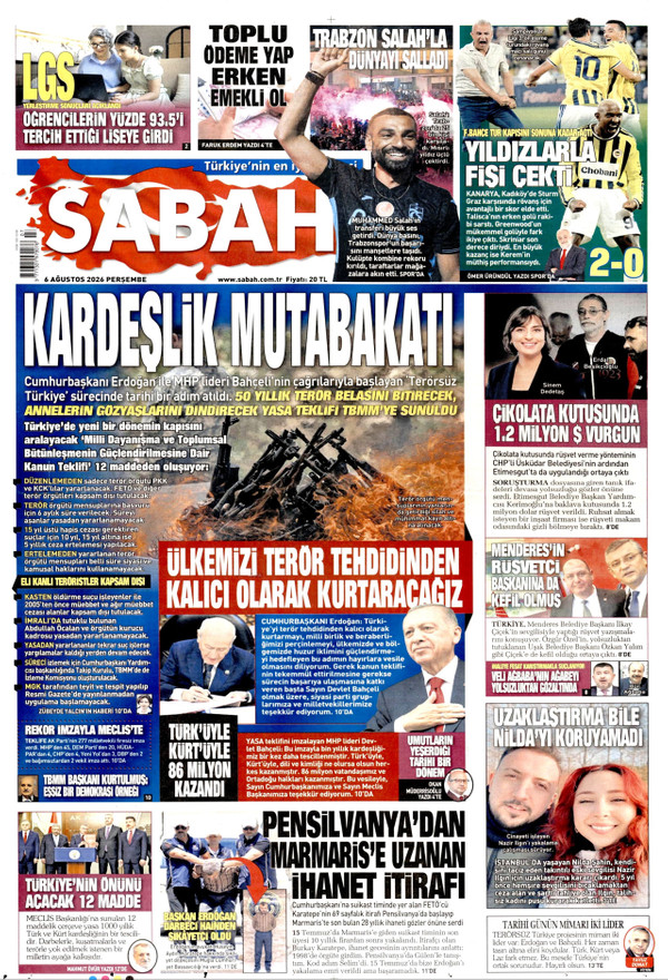 Sabah gazetesi ön sayfası