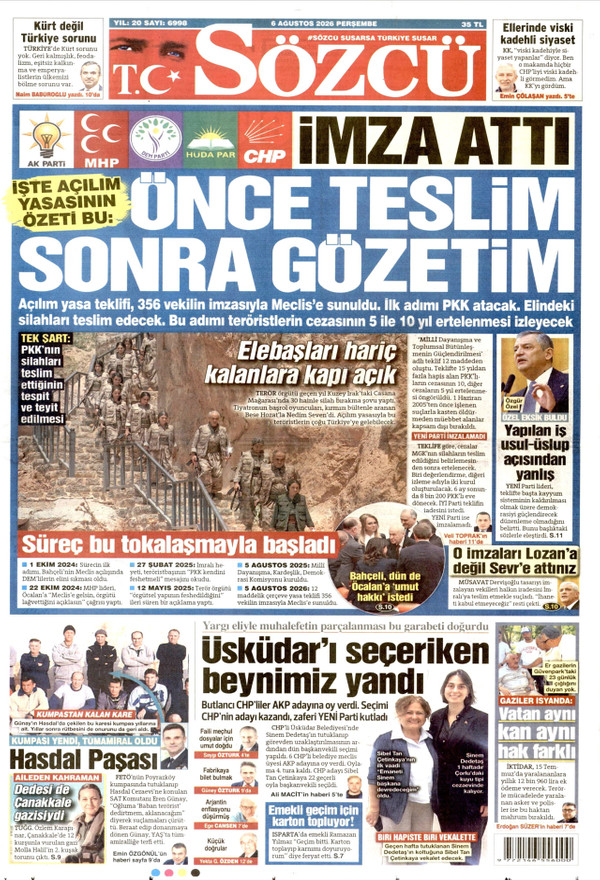 Sözcü gazetesi ön sayfası