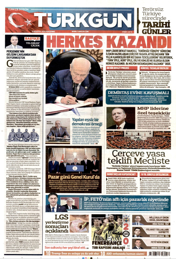 Türkgün gazetesi ön sayfası