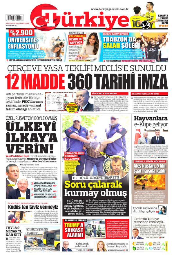 Türkiye Gazetesi gazetesi ön sayfası