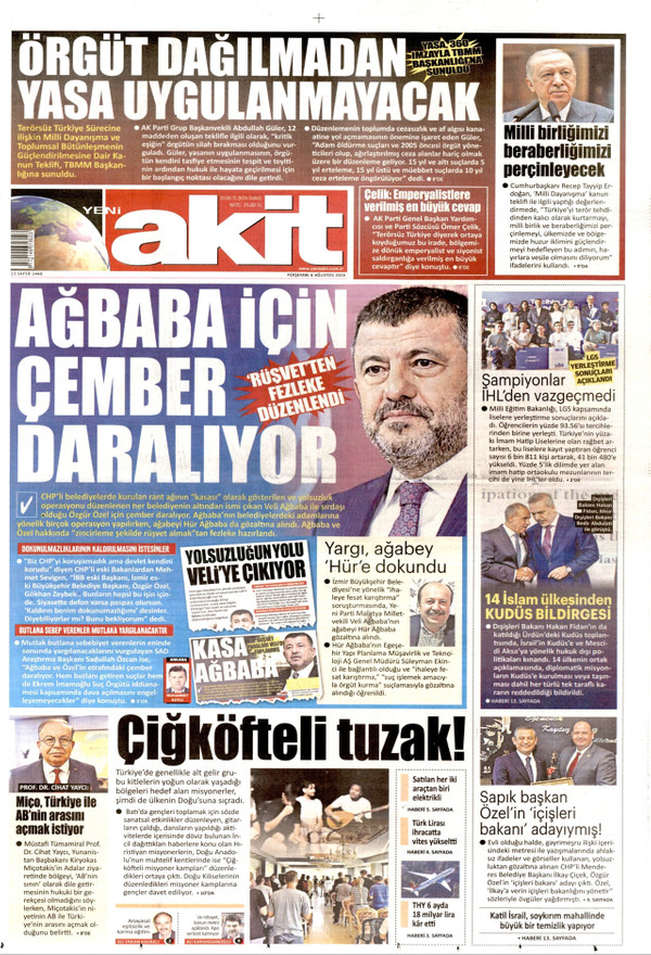 Yeni Akit gazetesi ön sayfası