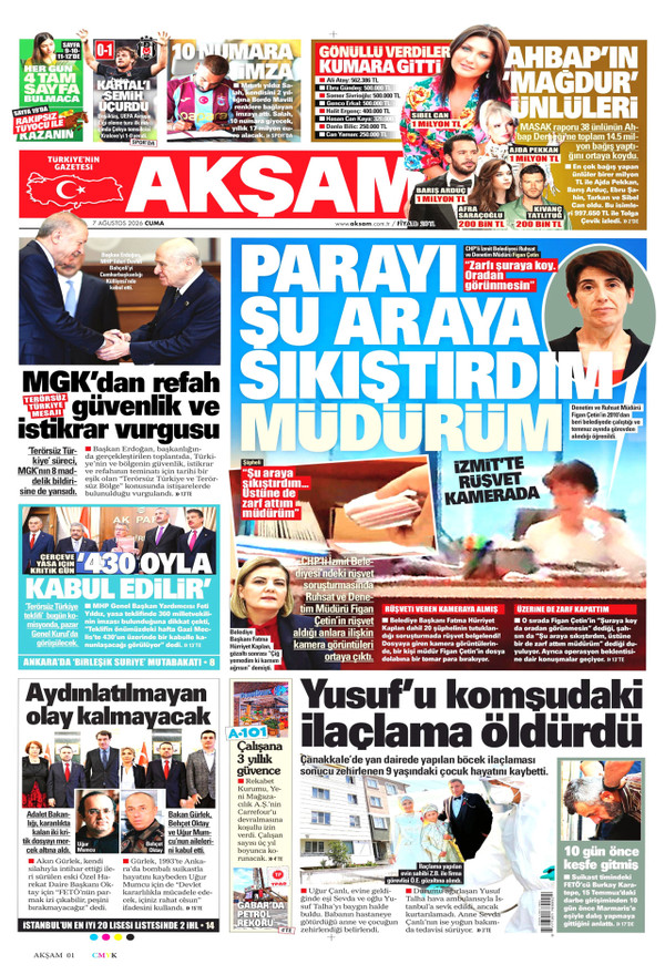 Akşam gazetesi ön sayfası