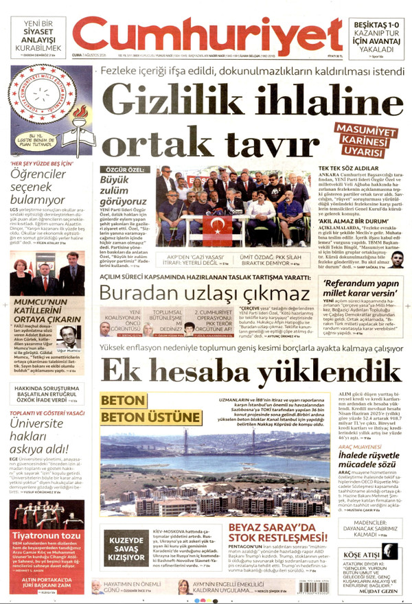 Cumhuriyet gazetesi ön sayfası