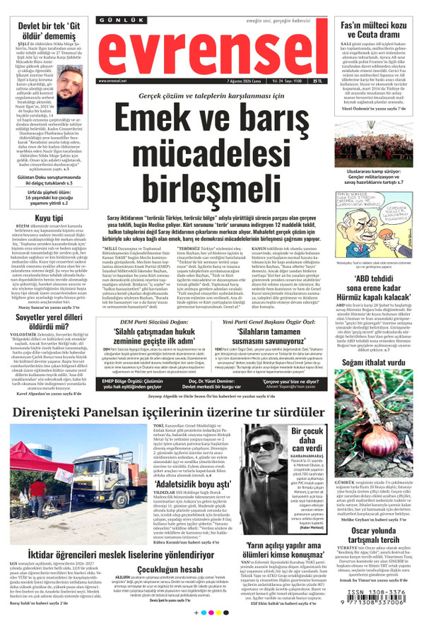 Evrensel gazetesi ön sayfası