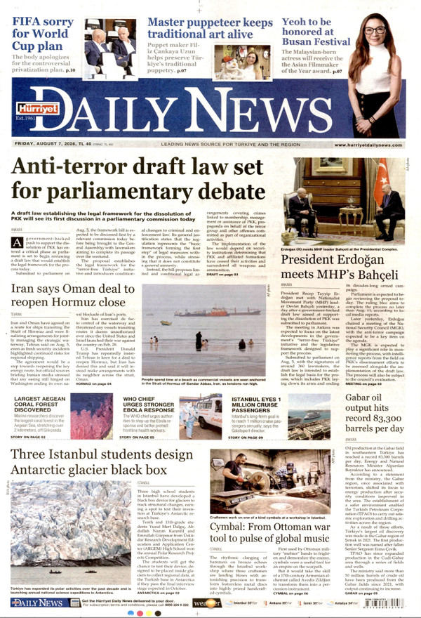 Hürriyet Daily News gazetesi ön sayfası