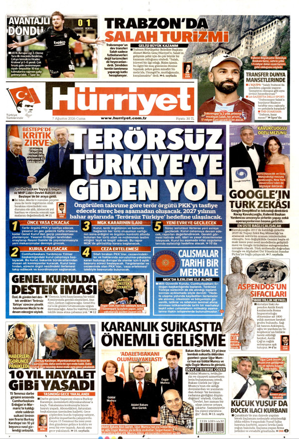 Hürriyet gazetesi ön sayfası