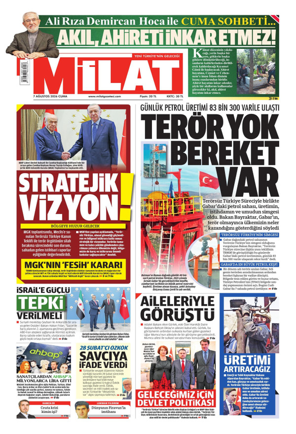 Milat gazetesi ön sayfası