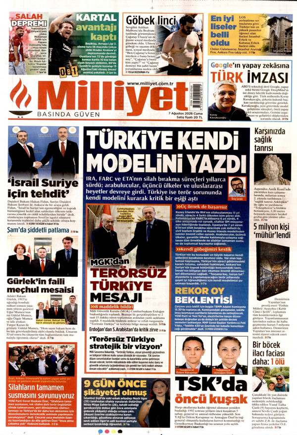 Milliyet gazetesi ön sayfası