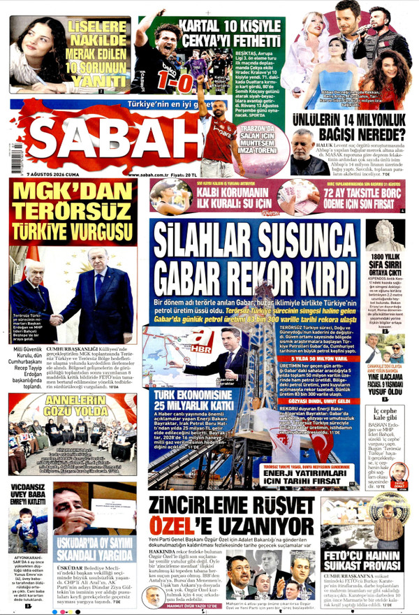 Sabah gazetesi ön sayfası