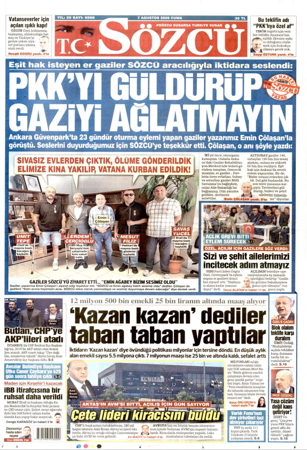 Sözcü gazetesi ön sayfası