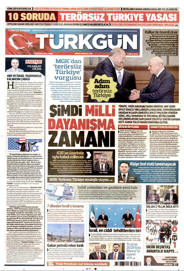 Türkgün gazetesi ön sayfası