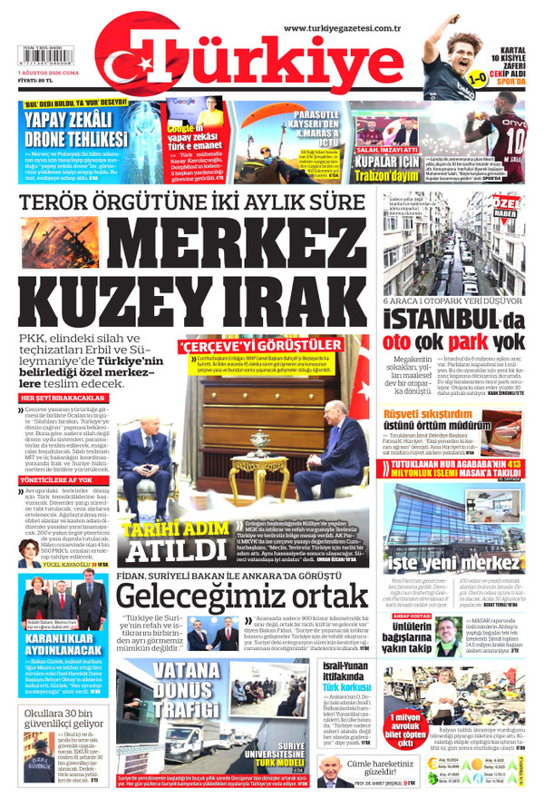 Türkiye Gazetesi gazetesi ön sayfası