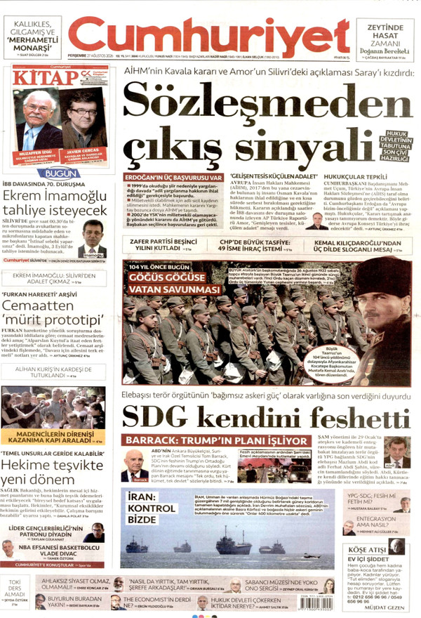 Cumhuriyet gazetesi ön sayfası