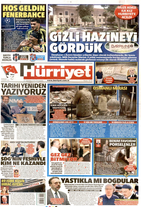 Hürriyet gazetesi ön sayfası