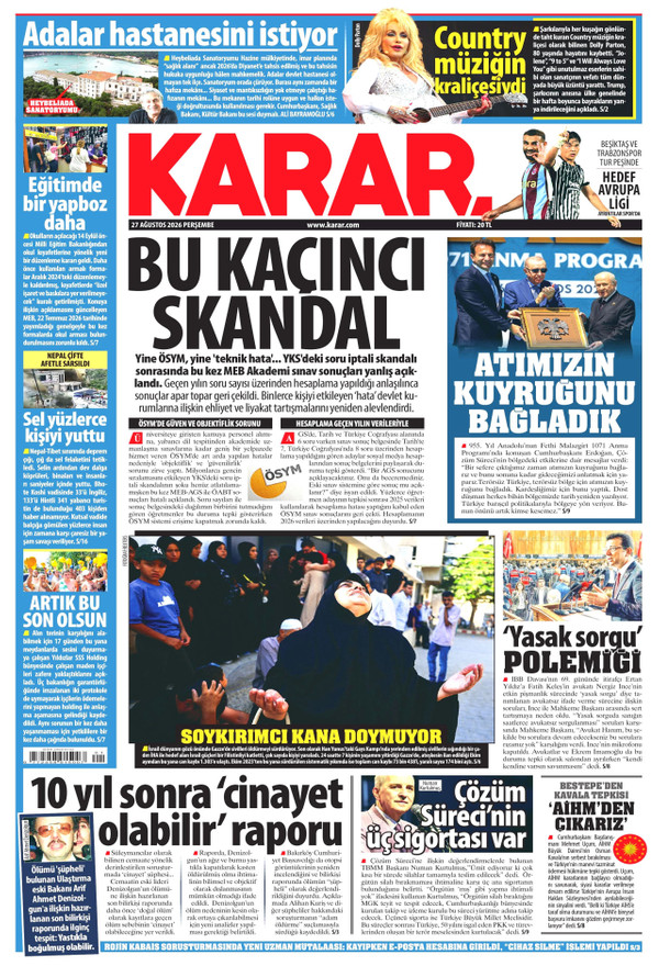 Karar gazetesi ön sayfası