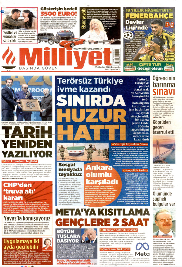Milliyet gazetesi ön sayfası