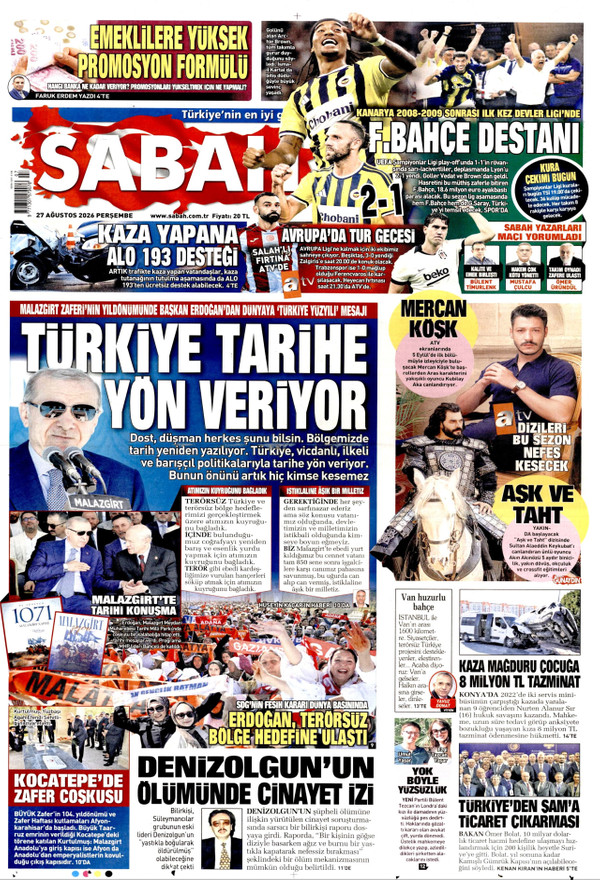 Sabah gazetesi ön sayfası