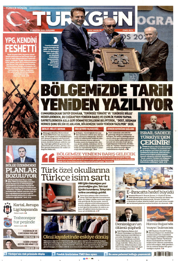 Türkgün gazetesi ön sayfası