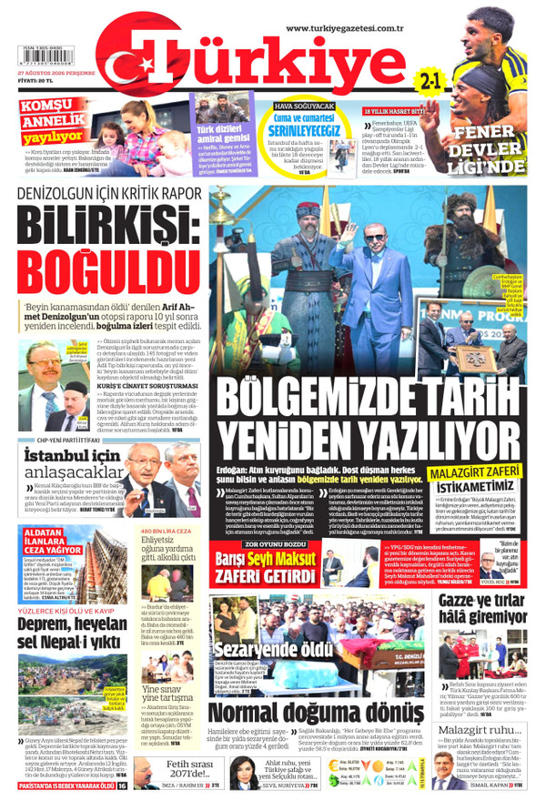 Türkiye Gazetesi gazetesi ön sayfası