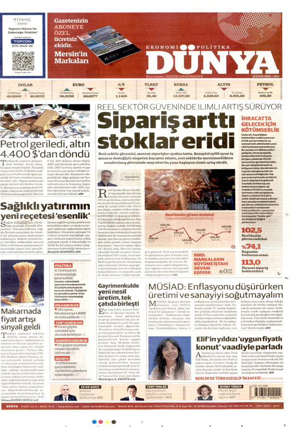 Dünya gazetesi ön sayfası