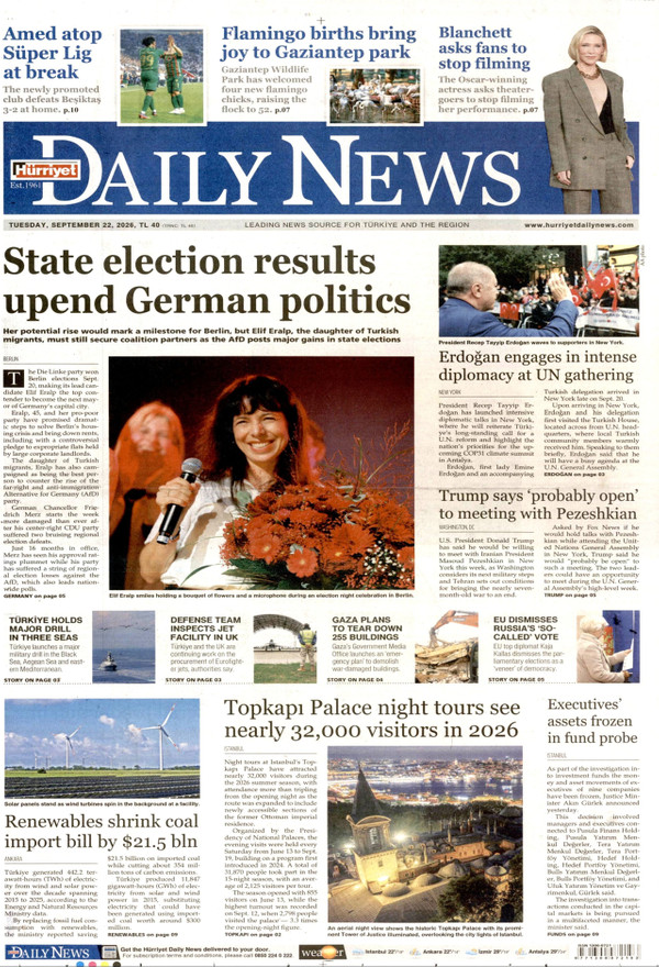 Hürriyet Daily News gazetesi ön sayfası