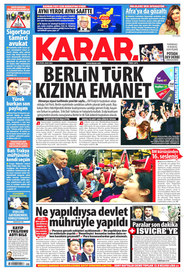 Karar gazetesi ön sayfası